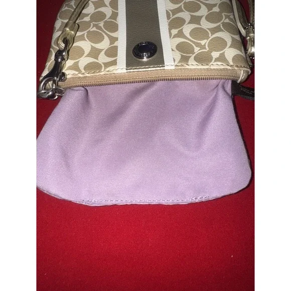 Coach Chelsea Wristlet Wallet Heritage Stripe Khaki/Gold Signature Canvas F43894 - Picture 5 of 8